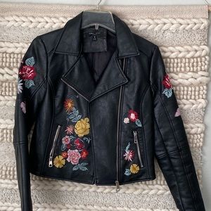 Romeo + Juliet Faux Leather Jacket w/ Floral Design